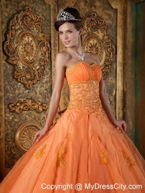 Appliques Sweetheart Orange Quinceanera Dress for 2013