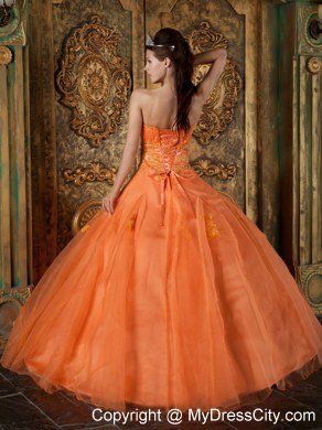 Appliques Sweetheart Orange Quinceanera Dress for 2013