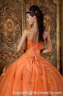 Appliques Sweetheart Orange Quinceanera Dress for 2013