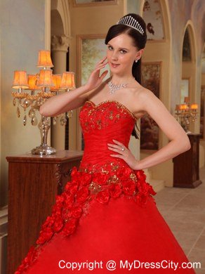 Red Sweetheart Beading Flowers Quinceanera Dress for 2013