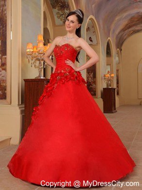 Red Sweetheart Beading Flowers Quinceanera Dress for 2013