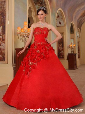 Red Sweetheart Beading Flowers Quinceanera Dress for 2013