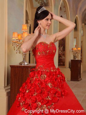 Red Sweetheart Beading Flowers Quinceanera Dress for 2013