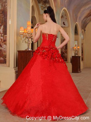 Red Sweetheart Beading Flowers Quinceanera Dress for 2013