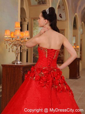 Red Sweetheart Beading Flowers Quinceanera Dress for 2013