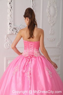 Pink Strapless Lace Appliques 2013 Pretty Quinceanera Dress