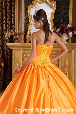 Beaded Neckline Orange Strapless Sweet 15 Dresses Embroidery Bow