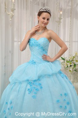 Elegant Sweetheart Ruching Appliques Light Blue Quinceanera Dress