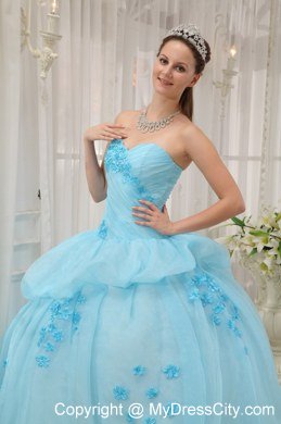 Elegant Sweetheart Ruching Appliques Light Blue Quinceanera Dress