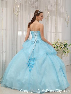 Elegant Sweetheart Ruching Appliques Light Blue Quinceanera Dress