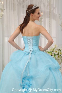 Elegant Sweetheart Ruching Appliques Light Blue Quinceanera Dress