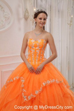 Orange Sweetheart Appliques Long Sweet 15 Dresses for Girl