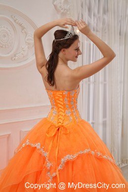 Orange Sweetheart Appliques Long Sweet 15 Dresses for Girl