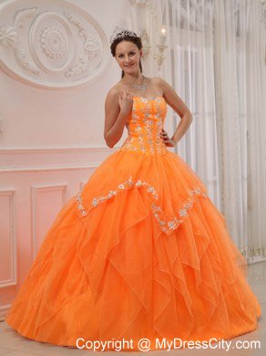 Orange Sweetheart Appliques Long Sweet 15 Dresses for Girl