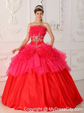 Prom Dress with Cool Neckline Beaded Red Quinceanera Dress