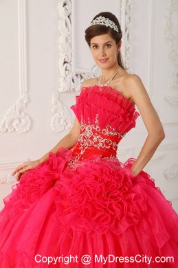 Prom Dress with Cool Neckline Beaded Red Quinceanera Dress