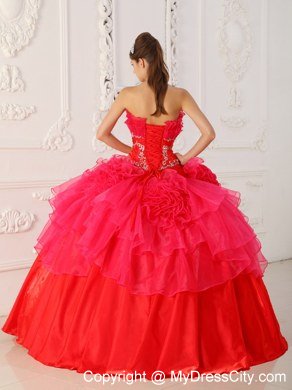 Prom Dress with Cool Neckline Beaded Red Quinceanera Dress