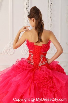 Prom Dress with Cool Neckline Beaded Red Quinceanera Dress