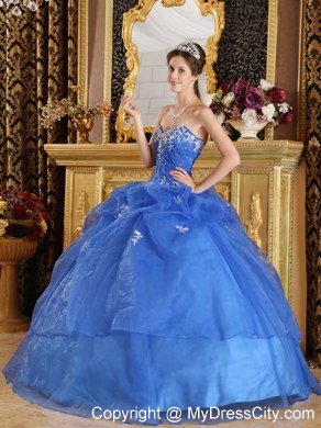 Affordable Blue Sweetheart Appliques Quinceanera Dress For 2013