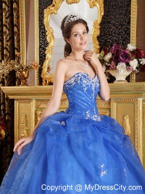 Affordable Blue Sweetheart Appliques Quinceanera Dress For 2013