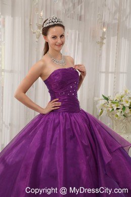 Beading Purple Strapless Quinceanera Dress with Fitted Waist