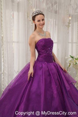 Beading Purple Strapless Quinceanera Dress with Fitted Waist