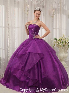 Beading Purple Strapless Quinceanera Dress with Fitted Waist