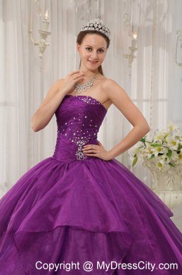 Beading Purple Strapless Quinceanera Dress with Fitted Waist