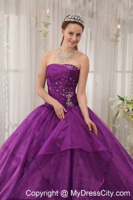 Beading Purple Strapless Quinceanera Dress with Fitted Waist