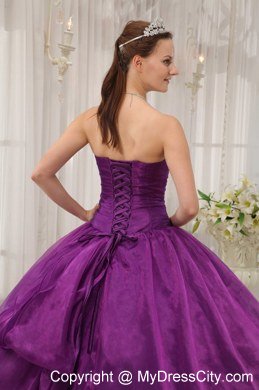 Beading Purple Strapless Quinceanera Dress with Fitted Waist