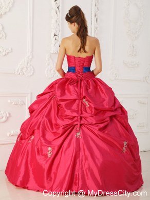 Coral Red Ball Gown Strapless Beading Sash Bow Quinceanera Dress