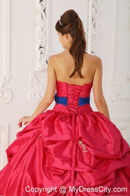 Coral Red Ball Gown Strapless Beading Sash Bow Quinceanera Dress