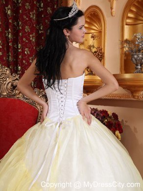 Light Yellow and White Strapless Embroidery Lace up Quinceanera Dress