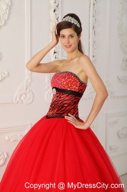 Red Zebra A-line Princess Strapless Beading Dress for Sweet 16