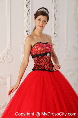 Red Zebra A-line Princess Strapless Beading Dress for Sweet 16