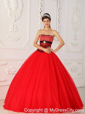 Red Zebra A-line Princess Strapless Beading Dress for Sweet 16