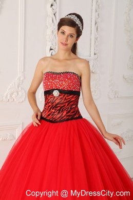 Red Zebra A-line Princess Strapless Beading Dress for Sweet 16