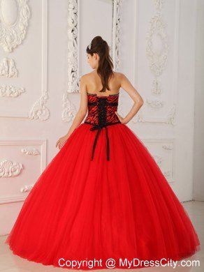 Red Zebra A-line Princess Strapless Beading Dress for Sweet 16