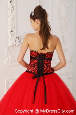 Red Zebra A-line Princess Strapless Beading Dress for Sweet 16