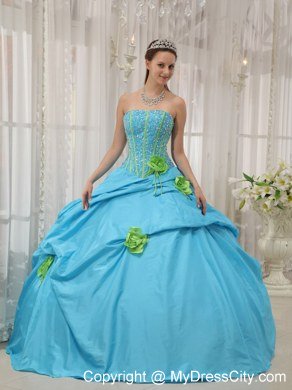 Pretty Strapless Beading Flower Baby Blue 2013 Spring Sweet 15 Dresses