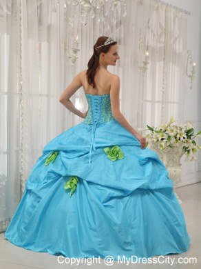 Pretty Strapless Beading Flower Baby Blue 2013 Spring Sweet 15 Dresses