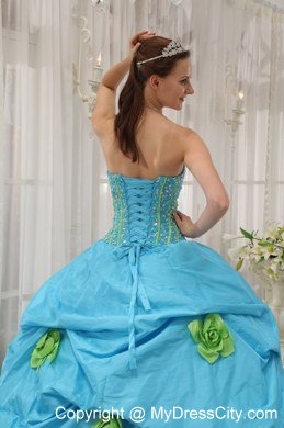 Pretty Strapless Beading Flower Baby Blue 2013 Spring Sweet 15 Dresses