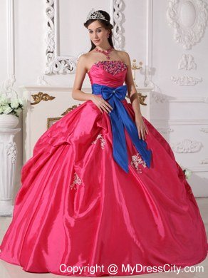 Ball Gown Strapless Beading Hot Pink Quinceanera Dress with Appliques