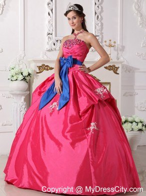 Ball Gown Strapless Beading Hot Pink Quinceanera Dress with Appliques