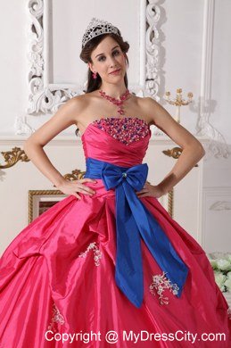 Ball Gown Strapless Beading Hot Pink Quinceanera Dress with Appliques