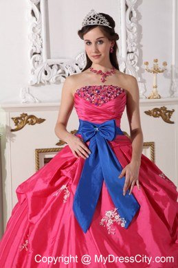 Ball Gown Strapless Beading Hot Pink Quinceanera Dress with Appliques