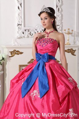 Ball Gown Strapless Beading Hot Pink Quinceanera Dress with Appliques