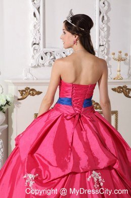 Ball Gown Strapless Beading Hot Pink Quinceanera Dress with Appliques