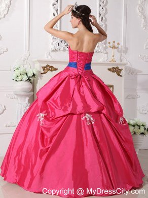 Ball Gown Strapless Beading Hot Pink Quinceanera Dress with Appliques