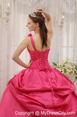 Puffy Fuchsia Ball Gown One Shoulder Beading Pick-ups Quinceanera Dress